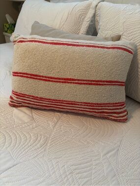 Cream and Red Striped Decorative Pillow